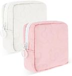 TIESOME Embroidery Sanitary Napkin Storage Bag, 2Pcs Portable Period Holder Bag Menstrual Cup Pouch Period Pad Pouch Menstrual Cup Pouch Tampon Holder Menstruation First Period Bag (Pink+White)