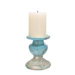 Creative Co-Op Small Distressed Blue Terracotta Pillar Candle Holder