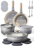 CAROTE 17Pcs Titanium Cookware Set, Pots and Pans Set Non Stick, Kitchen Cooking Set with Detachable Handle, Non Toxic Induction Cookware, Dishwasher/Oven Safe
