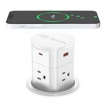 ANNQUAN Pop Up Countertop Outlet with PD20W USB C Fast Charging,15W Wireless Charger,3.15" 9 in 1 Pop Up Socket for Kitchen Island,4 Outlets,PD20W USB-C,QC3.0 USB-A(4 USB) for Home Office(White)