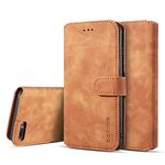 UEEBAI Case for iPhone 7 Plus iPhone 8 Plus, Luxury PU Leather Case Vintage Wallet Flip Cover TPU Inner Shell [Card Slots] [Magnetic Closure] Stand Function Folio Shockproof Full Protection - Brown