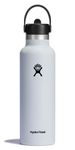 HYDRO FLASK - Water Bottle 621 ml (21 oz) - Vacuum Insulated Stainless Steel Water Bottle with Flex Straw Cap - BPA-Free - Standard Mouth - White