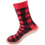 BambooMN Men's Soft Fuzzy Furry Gripper Slipper Socks - Buffalo Plaid - Men's Shoe Size 9-12