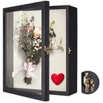 TJ.MOREE Flowers Shadow Box Display Case11”x14” (35 x 28 x6cm), Large Shadowbox Frame with Glass Window Door Wedding Bouquet Medals Photos Memory Box for Keepsakes - Rustic Black