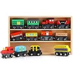 Jacootoys Wooden Magnetic Train Toy Set with Storage Box (12 Pack) Educational Vehicle Cars Engines for Boys & Girls 3 + Years