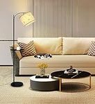 ALANTOP Floor Lamp for Living Room, 70 in Standing Lamp, Adjustable Patterned Linen Shade, Black Metal Stem with a Small Shelf, Retro Minimalist Floor Lamp, Suitable for Living Room, Lounge, E27 Bulb