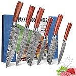 FineTool Kitchen Knife Sets, Professional Chef Knives Set Japanese 7Cr17 High Carbon Stainless Steel Vegetable Meat Cooking Knife Accessories with Red Pakkawood Handle, 6 Pieces Set Boxed Knife