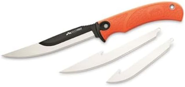OUTDOOR EDGE RazorMax - Replaceable Fixed Blade Hunting Knife with 3.5" and 5" Blades, Belt Sheath and Detachable Blade Carrier (Orange, 6 Blades)