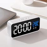 LED Digital Alarm Clock, 2 Alarms Set with 13 Music, Temperature Display, Snooze, 4 Levels Adjustable Brightness Dimmer, Adjustable Volume, USB Charging Port, Portable Mirror Alarm Clock (White)