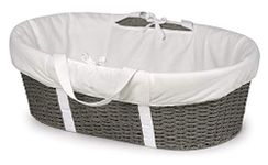 Badger Basket Wicker-Look Woven Baby Moses Changing Basket with Pad and Cover - Cool Gray/White