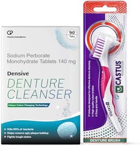Densive Antimicrobial Denture Cleanser Tablets (90 Tablets) with Color-Changing Technology for Effective Cleaning and CASTUS Manual Denture Brush (pack of 1) (combo pack)