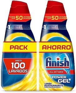 Finish All in 1 Max Power Gel Limón Desengrasante Detergente Gel para el Lavavajilla, 2 unidades, 100 lavados