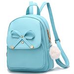 Girls Bowknot Fashion Backpack Cute Leather Backpack Mini Backpack Purse for Women Satchel School Bags Casual Travel Daypacks (Light Blue)