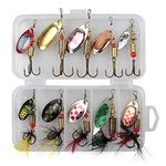 Metal Fishing Lures Kit, MKNZOME Fishing Spoon Spinner Lure with Fishing Tackle Box Assorted Metal Hard Lures Spinnerbaits Swimbaits for Trout Bass Salmon Pike Walleye Perch,Pack of 10