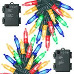 WATERGLIDE 2 Pack 50 LED Outdoor Christmas Lights, 16FT Battery Operated Mini String Lights with 8 Modes & Timer, Xmas Tree Lights Waterproof for Patio Garden Party Wedding Holiday Decor, Multicolor