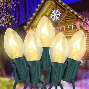 Abeja C7 25FT Christmas Lights Set 27 Vintage Bulbs 5W UL Listed for Indoor/Outdoor Christmas Lights-Green Wire