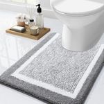 OLANLY Luxury Toilet Rugs U-Shaped 24x20, Extra Soft and Absorbent Microfiber Bathroom Rugs, Non-Slip Plush Toilet Bath Mat, Machine Wash Dry, Contour Bath Rugs for Toilet Base (Grey and White)