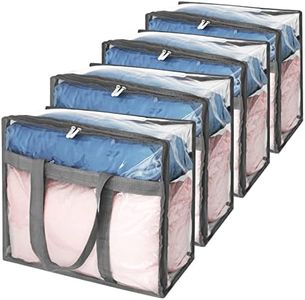 Fixwal 4 Pack Clear Clothes Storage Bags Vinyl Organizers with Sturdy Zippers Reinforced Handle Plastic Moving Totes for Comforters, Blankets, Linen, Bedding, Duvet, Transparent Space Saver Containers