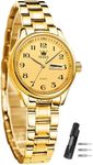 OLEVS Gold Watches for Women Stainless Steel Small Gold Watch Quartz Wrist Watch with Day Date Luxury Dress Womens Gold Watch Women Small Wrist Ladies Gold Watches Arabic Numerals Watch Reloj Para Mujer
