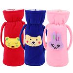 Da Anushi Soft Plush Stretchable Baby Feeding Handle Bottle Cover with Attractive Cartoon Design & Easy to Hold Strap for Newborn Babies, Suitable for 125-250 ML Bottle (Pack of 3)