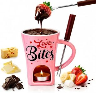 Chocolate Fondue Mug, Mini Personal Chocolate Melting Cup with Dipping Fork & Tealight Candle, Small Melting Pot for Chocolate, Cheese and Butter. Ideal Gift for Holidays & Birthdays (Pink)