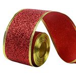 Gardeningwill 33Ft/10Meters Red Glitter Christmas Ribbon Wreath Present Wedding Arts Crafts Gift Wrapping