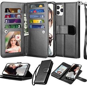 Njjex Wallet Case for iPhone 11 PRO Max 2019, for iPhone 11 PRO Max Case (6.5"), [9 Card Slots] PU Leather ID Credit Holder Folio Flip [Detachable] Kickstand Magnetic Phone Cover & Lanyard - Black