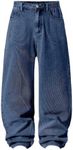 GORGLITTER Boy's Baggy Wide Leg Jeans Elastic High Waist Loose Denim Pants Bottoms with Pockets Dark Wash 14Y