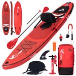 Freein Inflatable Stand Up Paddle Board ，Capacity 2-in-1 SUP/Kayak with Adjustable Seat ，Electric Pump Adapter ，Non-Slip Diamond Deck & Travel Backpack ，for Adults/Fishing/Yoga（Red,11'