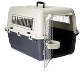 PETARCHI Design Studio for Pets 28" Heavy Duty Dog Travel Carrier Flight Crate for Dogs Puppies Cats IATA Compliant Airline Approved Pet Travel Kennel - White & Grey (28 Inches, L x 20" W x 18.50" H)