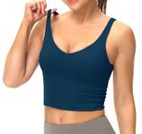 Dragon Fit Sports Bra for Women Longline Padded Yoga Bra Medium Impact Crop Tank Tops for Workout,Fitness,Running Dark Blue Green