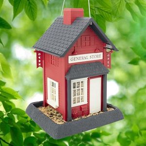 North States Village Collection Red General Store Bird Feeder: Easy Fill and Clean. Hanging or Pole Mount. Bird Feeders for Outdoors. Made in USA. 6.5 Pound Seed Capacity (9.5" x 10.25" x 14”, Red)