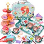 QIZEBABY Tea Party Set for Girls,Kids Tin Tea Set Including Teapots & Teacups & Dishes & Dessert & Icecream,Princess Pretend Play Toy,Play Kitchen Accessories for Toddler,Gift for 3 4 5 6 Years Old