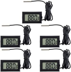 5 Pieces of Digital LCD Thermometers, Temperature Digital LCD Refrigerator Thermometers, Water Temperature, with Probes, in Fahrenheit.