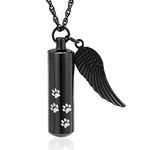 shajwo Cremation Jewelry Paw Print Urn Necklaces for Human Pet Ashes Cylinder Urn Pendant Keepsake Memorial Ash Locket Holder Necklace for Men Women, Metal