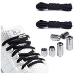 AONAT 2 Pairs No Tie Elastic Laces Sneakers Metal Magnetic Shoelace Buckle kids Adjustable Quick Release Lacing No Tie Shoe Laces Tieless Laces for All Shoes Universal-Shoelaces Replacements-Black