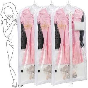 Elite Dance Gear 35" Clear Waterproof Garment Bag With 3 Zipper Pockets for Suits Dress Cover, Travel & Competitions Protector, Dance Costumes, Girls Dress Recital Outfit Organizer (White-3 Pack)