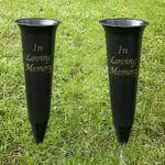 Caliko Set of 2 In Loving Memory Grave Vases -Strong Plastic Grave Ornaments in Black Colour, Grave Side Flower Holders and grave vases with spike for Fresh or Artificial Flowers.