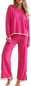 Tanming Women's 2 Piece Outfits Long Sleeve Knit Sweater Top Wide Leg Pants Lounge Sets Tracksuits(Rosered-S)