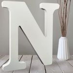 AOCEAN 10 Inch White Big Wood Letters, Unfinished Wooden Letters for Wall Decor Decorative Standing Letters Slices Sign Board Decoration for Craft Home Party Projects (N)