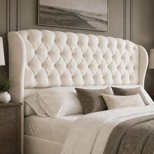 AMERLIFE King/Cal King Headboard Only, Velvet Upholstered Wingback, Cream