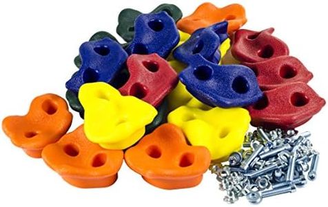 Squirrel Products 20 Extra Large Deluxe Rock Climbing Holds - with Mounting Hardware for up to 1" Installation - Outdoor Play Accessories - Ages 3 Years and Older