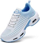 QAUPPE Womens Fashion Lightweight Air Sports Walking Sneakers Breathable Gym Jogging Running Tennis Shoes US 5.5-11 B(M)…, Whiteblue, 6.5