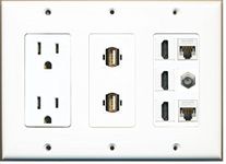 RiteAV 15 Amp Power Outlet 2 USB - 3 HDMI 2 Ethernet 1 Coax Cable TV Wall Plate