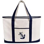 inOne 25" Extra Large Canvas Tote Bag Heavy Duty Roomy Zipper Grocery Shopping Carry Beach Boat Bag Handbag with Embroidered Anchor - Beige, Beige, 25 inch