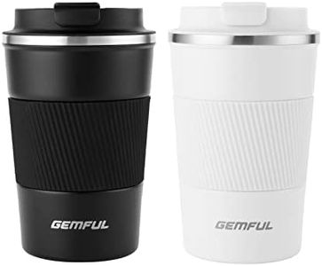 GEMFUL Travel Coffee Mug 2 Pack Double Walled Insulated Tumbler Cups for Cold and Hot Drinks 380ml