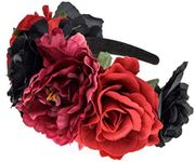 Vividsun Frida Kahlo Mexican Rose Flower Crown Day of The Dead Floral Crown (red Black)