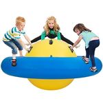 Costzon Giant Inflatable Dome Rocker Bouncer, 88'' Kids Rock and Roll Teeter Totter Seesaw and Climbing Bridge with 6 Handles, Blow Up Rocking Ball Playground Equipment Indoor Outdoor Game Toy Gifts