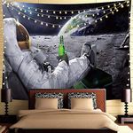 Trippy Astronaut Tapestry Galaxy Space Wall Hanging Tapestry Cool Spaceman with Beer Sitting on Universe Outer Space Planet Tapestry Funny Tapestry Bohemian Hippie Tapestry For Mens Bedroom Cool Room Decor (78"L*59"W)