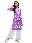 EthnicJunction Women's Purple Georgette Chikankari Embroidery Straight Kurta (B47-Prism-Purple_S)